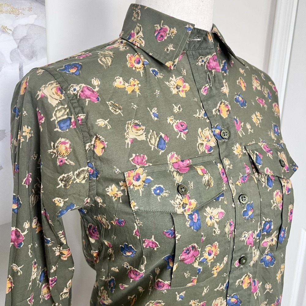 Lauren Ralph Lauren Button Up Top Womens Petite XS Floral Long Sleeve Cottage - Picture 2 of 7